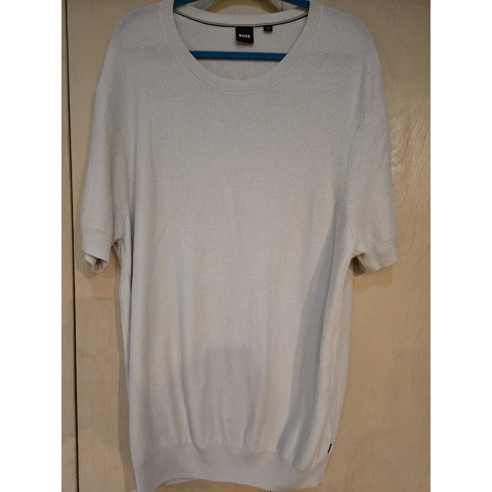 BOSS H-Dalon Men's XXL Short Sleeve Knit Sweater Open White Lyocell Cotton